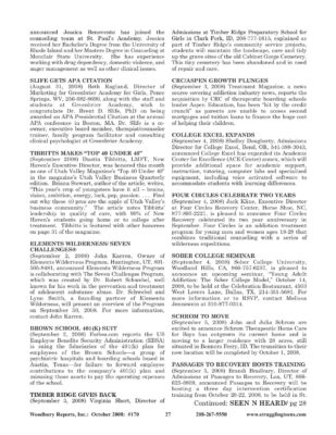 Woodbury Reports, October 2008 (#170), P. 27: Elements Wilderness Program