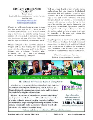 Woodbury Reports, October 2008 (#170), P. 19: Wingate Wilderness Therapy