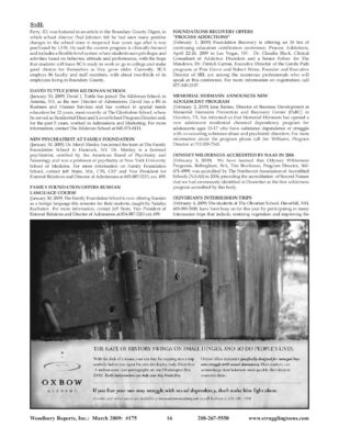 Woodbury Reports, March 2009 (#175), Pp. 16, 19: Family Foundation School