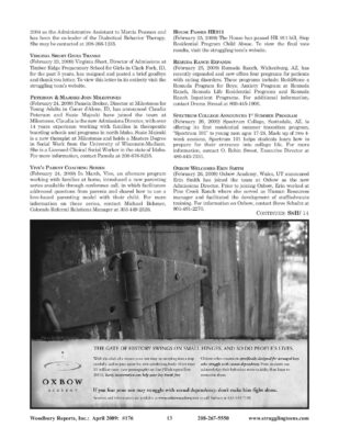 Woodbury Reports, April 2009 (#176), P. 13: Oxbow Academy