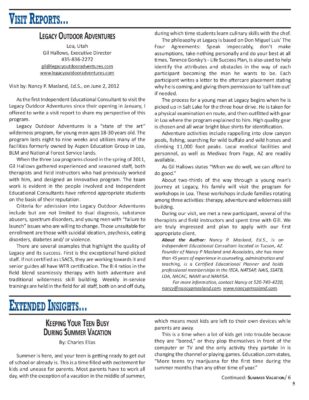 Woodbury Reports, July 2012, Pp. 5-6: Legacy Outdoor Adventures
