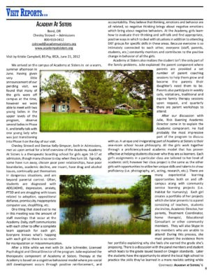 Woodbury Reports, October 2012, Pp. 5-6: Academy At Sisters