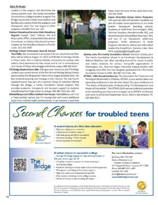 Woodbury Reports, August 2013, P. 10: Adirondack Leadership Expeditions; Stone Mountain School; SUWS Idaho; Talisman Academy; Academy At Swift River; Family Foundation School