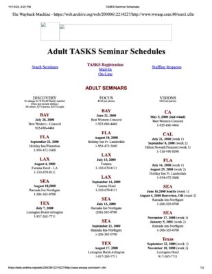 Wwasp Tasks Seminar Adult Schedule 2000